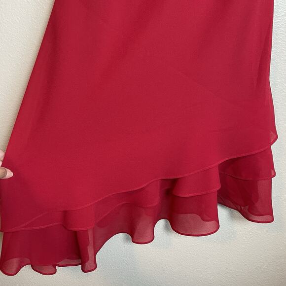 Vtg Y2K Ruby Red Wine sz 12 Ruched Midi Asymmetrical Dress Brooch Pins Fairy - Picture 3 of 7